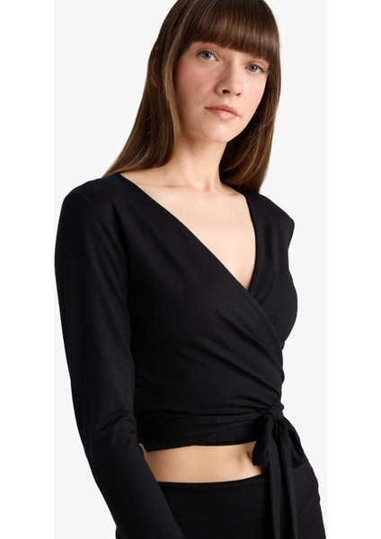 Kuşaklı Uzun Kollu Tişört-Fall in Love Loungewear F8572AX25WN