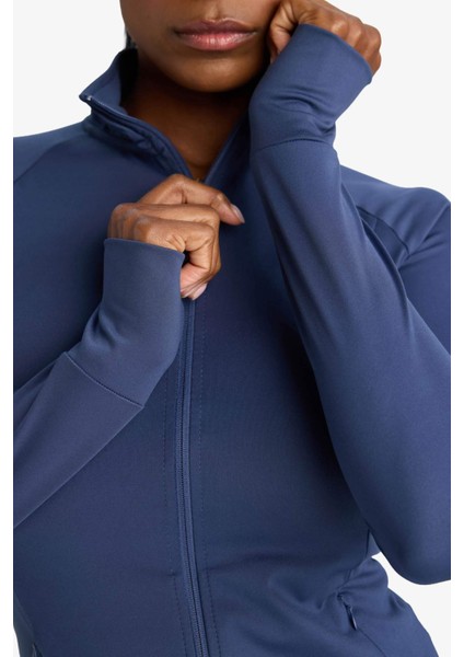 Fit Fitted Vücuda Oturan Ultra Soft Dik Yaka Çift Cepli Parmak Detaylı Fermuarlı Spor Hırka B3985AX25AU