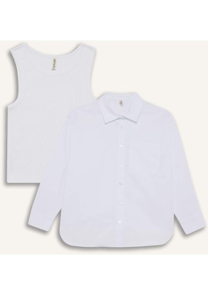Kız Çocuk 2'li Takım Okul Oxford Uzun Kollu Gömlek Tişört F9954A825AU