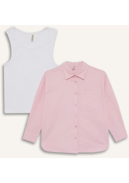 Kız Çocuk 2'li Takım Okul Oxford Uzun Kollu Gömlek Tişört F9954A825AU