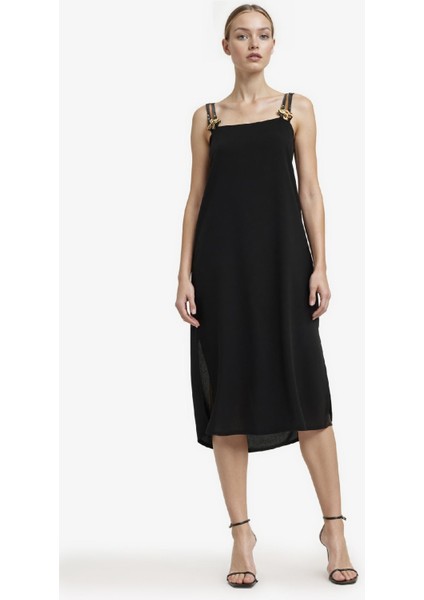 Kare Yaka Krep Kısa Kollu Midi Elbise G1528AX25AU