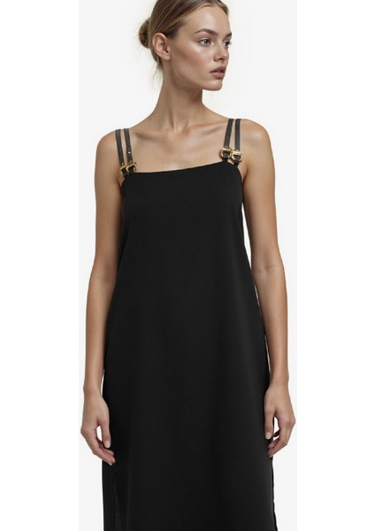 Kare Yaka Krep Kısa Kollu Midi Elbise G1528AX25AU