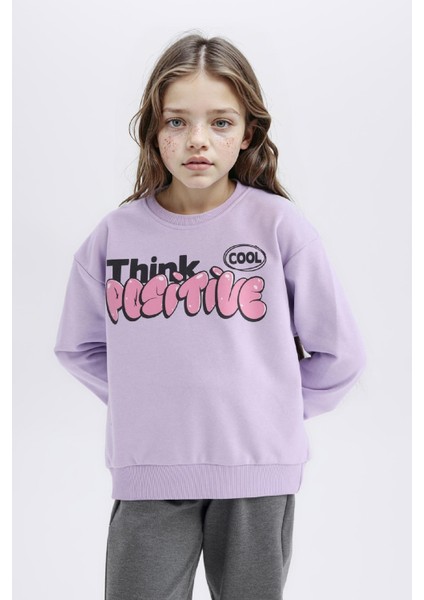 Kız Çocuk Relax Fit Bisiklet Yaka Baskılı İçi Yumuşak Tüylü Sweatshirt D1552A824WN