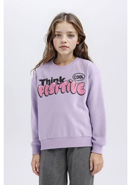 Kız Çocuk Relax Fit Bisiklet Yaka Baskılı İçi Yumuşak Tüylü Sweatshirt D1552A824WN modelleri