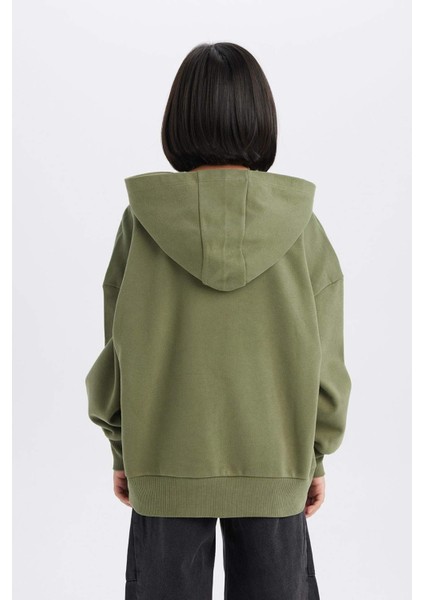 Kız Çocuk Oversize Geniş Kalıp Kapüşonlu Baskılı Sweatshirt D1567A824WN