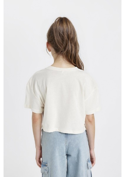 Kız Çocuk Crop Bisiklet Yaka Çiçekli Kısa Kollu Tişört D1593A824HS indirimleri