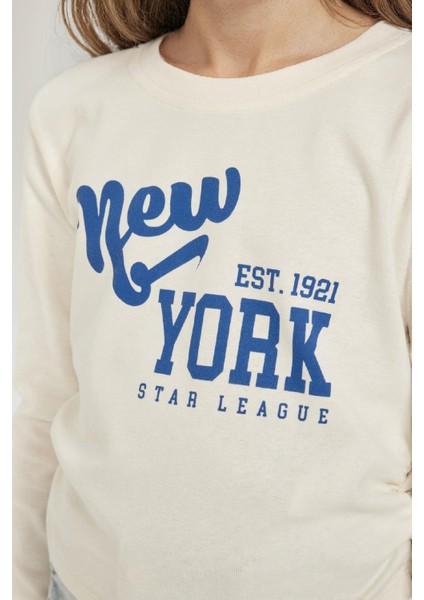 Kız Çocuk Cropped Fit Bisiklet Yaka Baskılı Ribana Uzun Kollu Tişört D2987A824AU modelleri