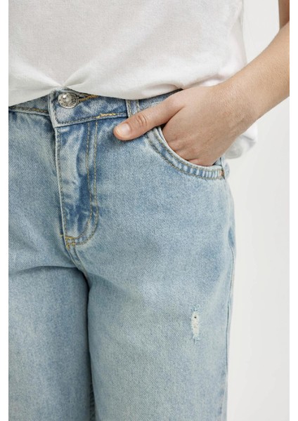 Kız Çocuk Straight Fit Yırtık Detaylı Düz Paça Cepli Jean Pantolon D3370A824WN modelleri