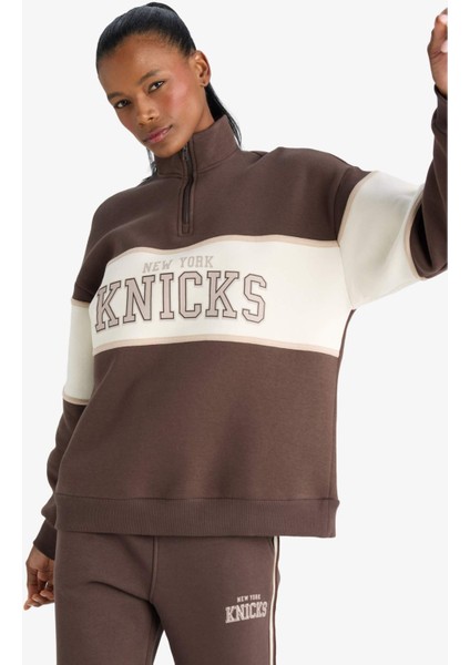 Fit NBA New York Knicks Oversize Geniş Kalıp Yarım Fermuarlı Sporcu Sweatshirt modelleri