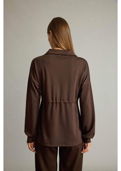 Polo Yaka Beli Lastikli Yarım Fermuarlı Modal Sweatshirt G2922AX25AU