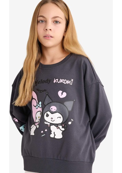 Kız Çocuk Kuromi Oversize Geniş Kalıp Bisiklet Yaka Sweatshirt F1095A825AU