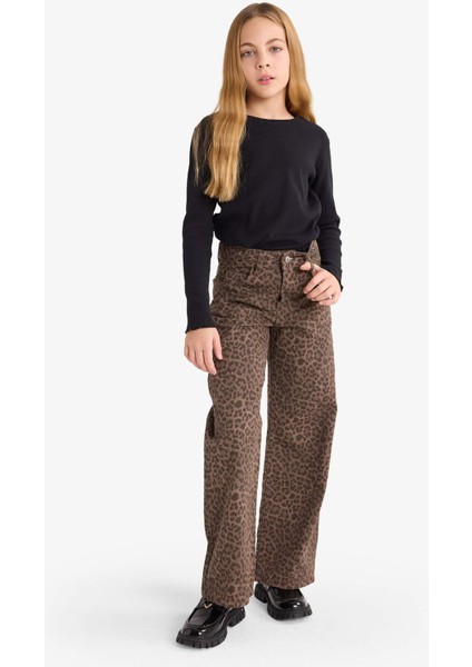 Kız Çocuk Flare Fit Leopar Desenli İspanyol Paça Pantolon G3695A825WN