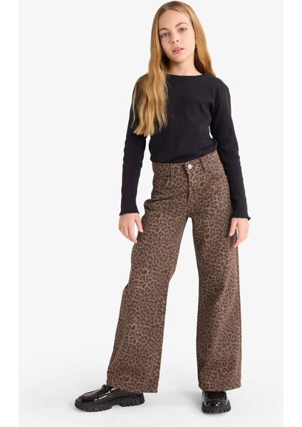 Kız Çocuk Flare Fit Leopar Desenli İspanyol Paça Pantolon G3695A825WN fiyatları