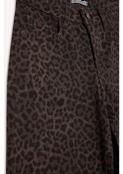 Kız Çocuk Flare Fit Leopar Desenli İspanyol Paça Pantolon G3695A825WN fırsatları