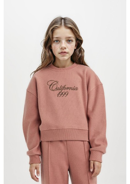 Kız Çocuk Bisiklet Yaka Baskılı Selanik Kumaş Sweatshirt D4295A824WN modelleri