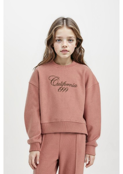 Kız Çocuk Bisiklet Yaka Baskılı Selanik Kumaş Sweatshirt D4295A824WN fırsatları