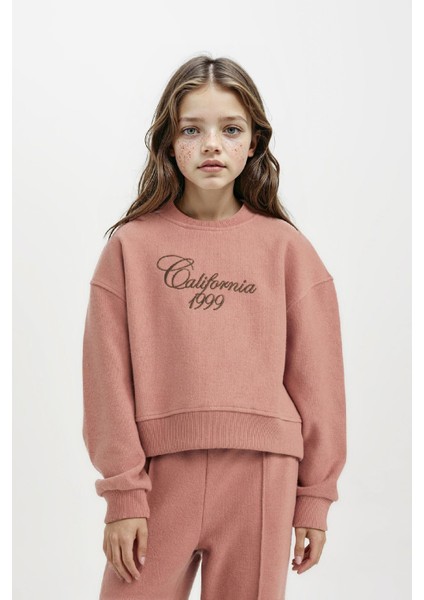 Kız Çocuk Bisiklet Yaka Baskılı Selanik Kumaş Sweatshirt D4295A824WN indirimleri