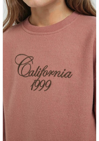 Kız Çocuk Bisiklet Yaka Baskılı Selanik Kumaş Sweatshirt D4295A824WN