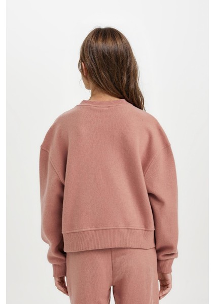 Kız Çocuk Bisiklet Yaka Baskılı Selanik Kumaş Sweatshirt D4295A824WN