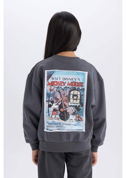 Kız Çocuk Disney Mickey Mouse &Friends Oversize Geniş Kalıp Kapüşonlu Sırt Baskılı Sweatshirt D4378A824WN