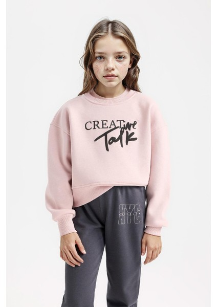 Kız Çocuk Relax Fit Bisiklet Yaka Baskılı Sweatshirt D5454A824WN