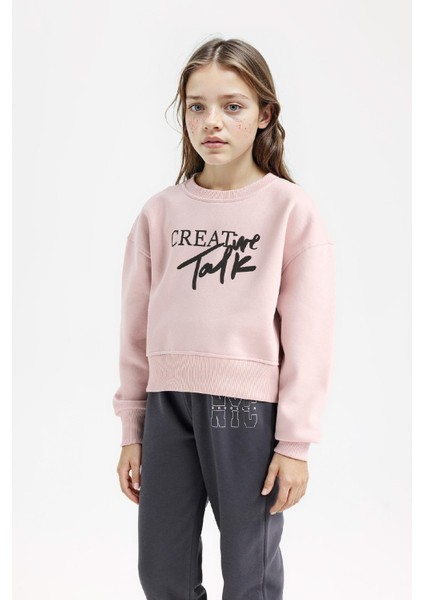 Kız Çocuk Relax Fit Bisiklet Yaka Baskılı Sweatshirt D5454A824WN modelleri