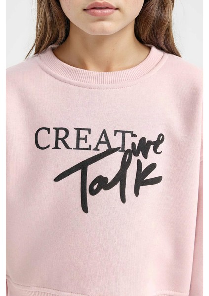 Kız Çocuk Relax Fit Bisiklet Yaka Baskılı Sweatshirt D5454A824WN indirimleri