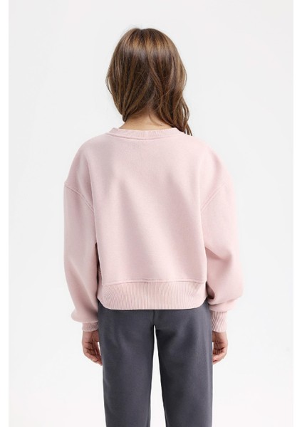 Kız Çocuk Relax Fit Bisiklet Yaka Baskılı Sweatshirt D5454A824WN