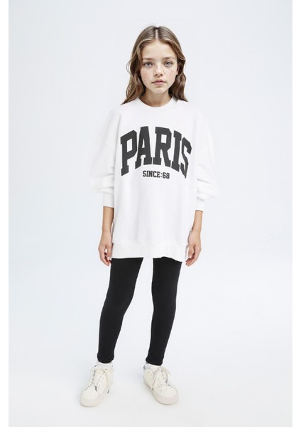Kız Çocuk 2'li Takım Baskılı Sweatshirt Uzun Tayt D6453A8NS