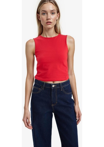 Regular Fit Basic Düz Bisiklet Yaka Kırmızı Atlet F3534AX25SM