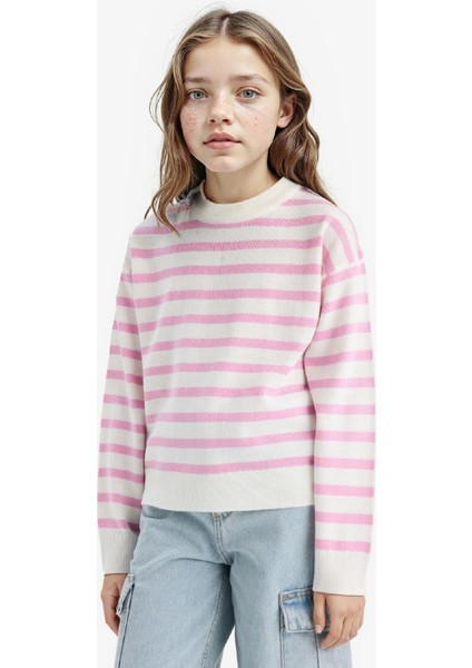 Kız Çocuk Standart Fit Bisiklet Yaka Çizgili Triko Kazak C6903A825AU modelleri