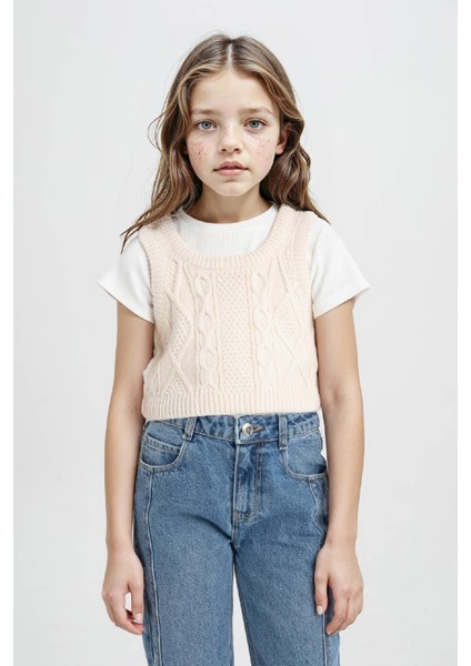 Kız Çocuk Örgü Desenli Crop Triko Süveter C6931A824AU modelleri