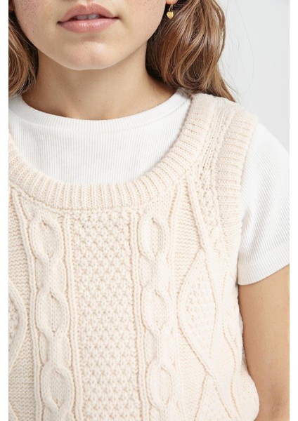 Kız Çocuk Örgü Desenli Crop Triko Süveter C6931A824AU indirimleri