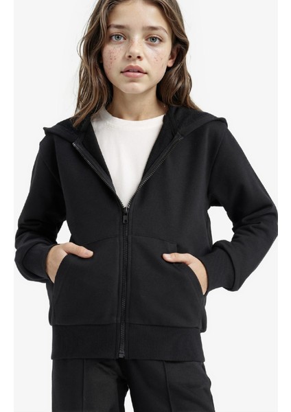 Kız Çocuk Basic Düz Kapüşonlu Okul Fermuarlı Sweatshirt C8110A825AU