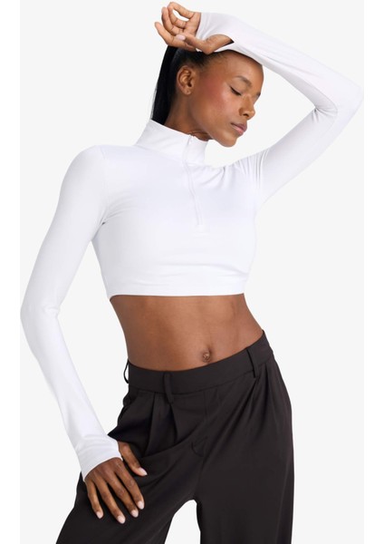 Fit Slim Fit Dar Kesim Fermuarlı Dik Yaka İçi Yumuşak Tüylü Esnek Kumaş Uzun Kollu Tişört fırsatları