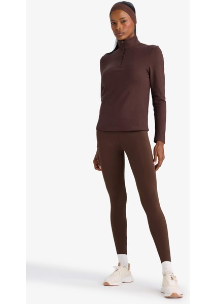 Fit Toparlayıcı Yüksek Bel İçi Yumuşak Tüylü Beli Saran Basic Düz Sporcu Tayt W8206AZ25AU modelleri