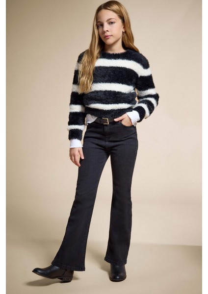 Kız Çocuk Bisiklet Yaka Çizgili Triko Kazak D1196A824WN fiyatları