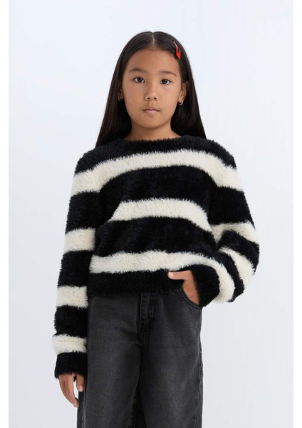 Kız Çocuk Bisiklet Yaka Çizgili Triko Kazak D1196A824WN modelleri