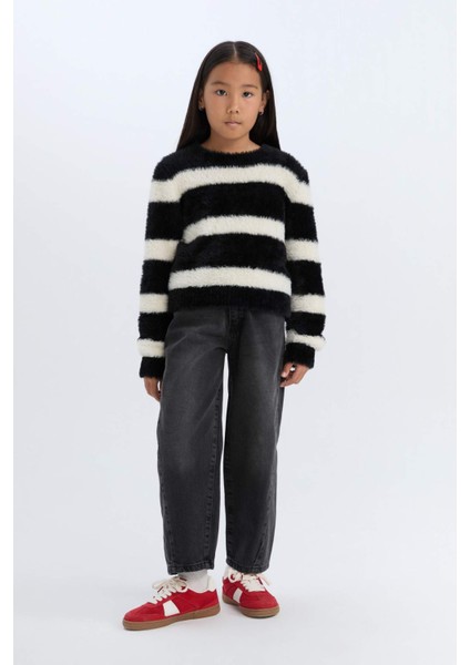 Kız Çocuk Bisiklet Yaka Çizgili Triko Kazak D1196A824WN fırsatları