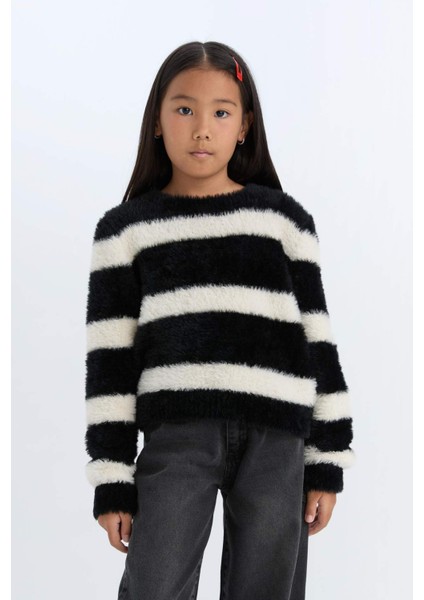 Kız Çocuk Bisiklet Yaka Çizgili Triko Kazak D1196A824WN indirimleri