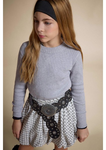 Kız Çocuk Fitted Bisiklet Yaka Triko Kazak E9849A825AU