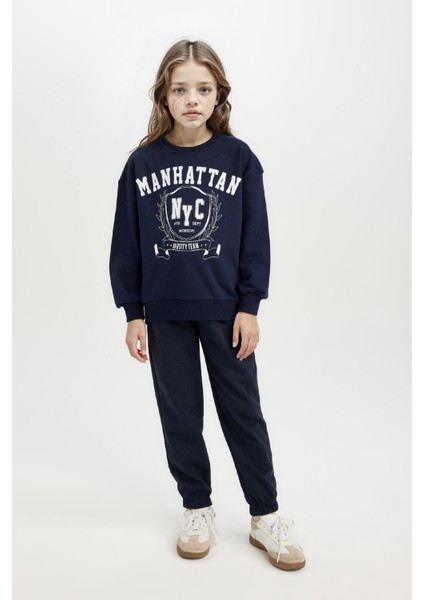 Kız Çocuk Relax Fit Bisiklet Yaka Baskılı Sweatshirt D6493A8NS fiyatları