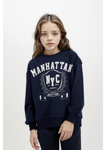 Kız Çocuk Relax Fit Bisiklet Yaka Baskılı Sweatshirt D6493A8NS modelleri