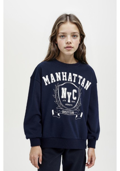 Kız Çocuk Relax Fit Bisiklet Yaka Baskılı Sweatshirt D6493A8NS fırsatları