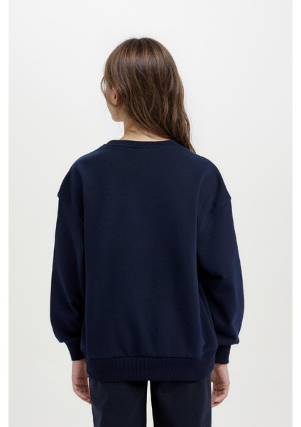 Kız Çocuk Relax Fit Bisiklet Yaka Baskılı Sweatshirt D6493A8NS