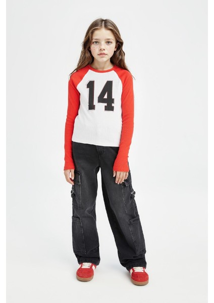 Kız Çocuk Bisiklet Yaka Baskılı Fitilli Kaşkorse Uzun Kollu Tişört fiyatları