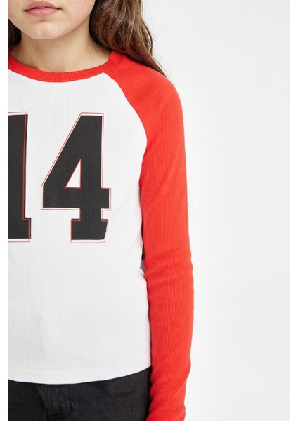 Kız Çocuk Bisiklet Yaka Baskılı Fitilli Kaşkorse Uzun Kollu Tişört fırsatları