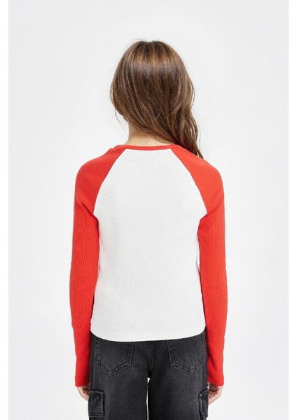 Kız Çocuk Bisiklet Yaka Baskılı Fitilli Kaşkorse Uzun Kollu Tişört indirimleri