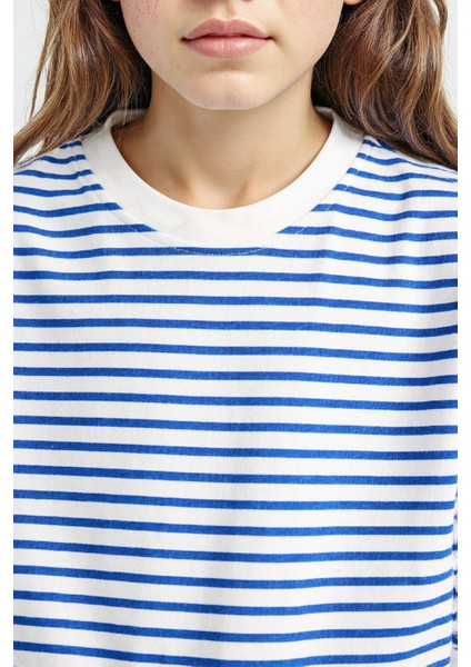 Kız Çocuk Relax Fit Bisiklet Yaka Çizgili Sweatshirt fırsatları