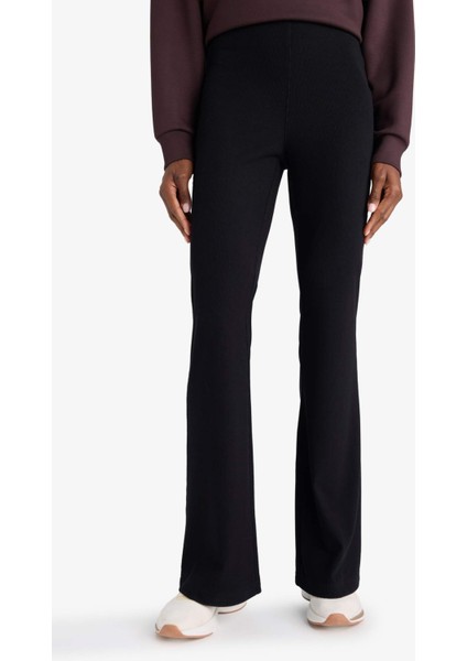 Fit Flare Fit Toparlayıcı Yüksek Bel İspanyol Paça Standart Boy Ribana Sporcu Pantolon F5040AX25WN fırsatları